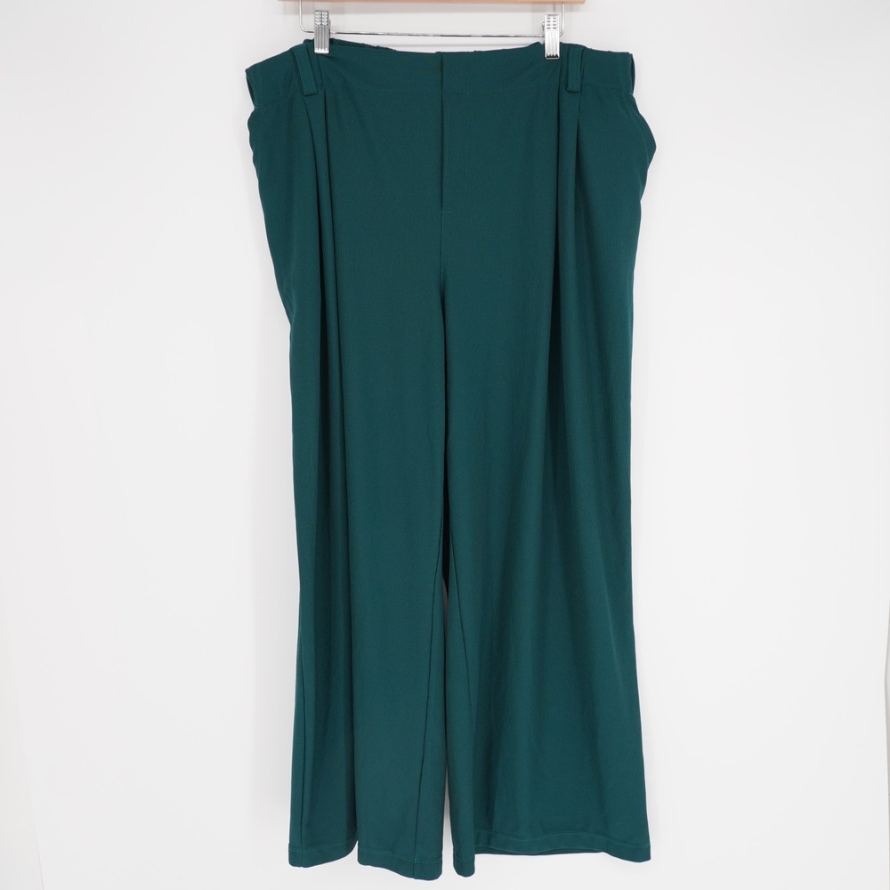Halara Wide Leg High Waist Work Pants Womens XL Teal Green Waffle Stretch Casual - Picture 11 of 12